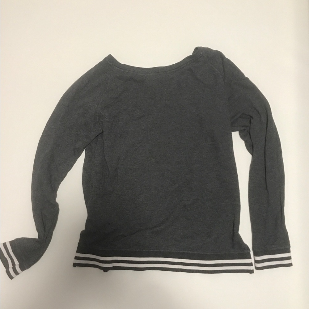 Gray Long Sleeve Top with Striped Hem
